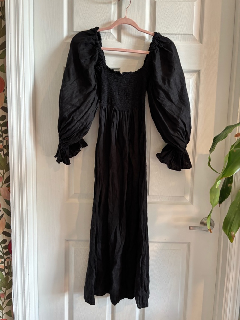 SLEEPER Atlanta off-the-shoulder shirred linen midi dress size Small - Picture 6 of 10
